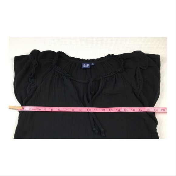 Gap Women Blouse Small Tall Tie Front Flutter Cap Sleeve Gauze 100% Cotton Black - Picture 7 of 8